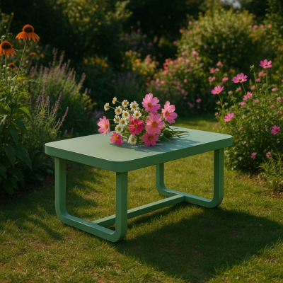 Table Basse de Jardin Droite en Aluminium Vert Réséda